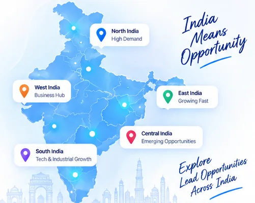 Buy business leads by location across North, West, South, East, and Central India